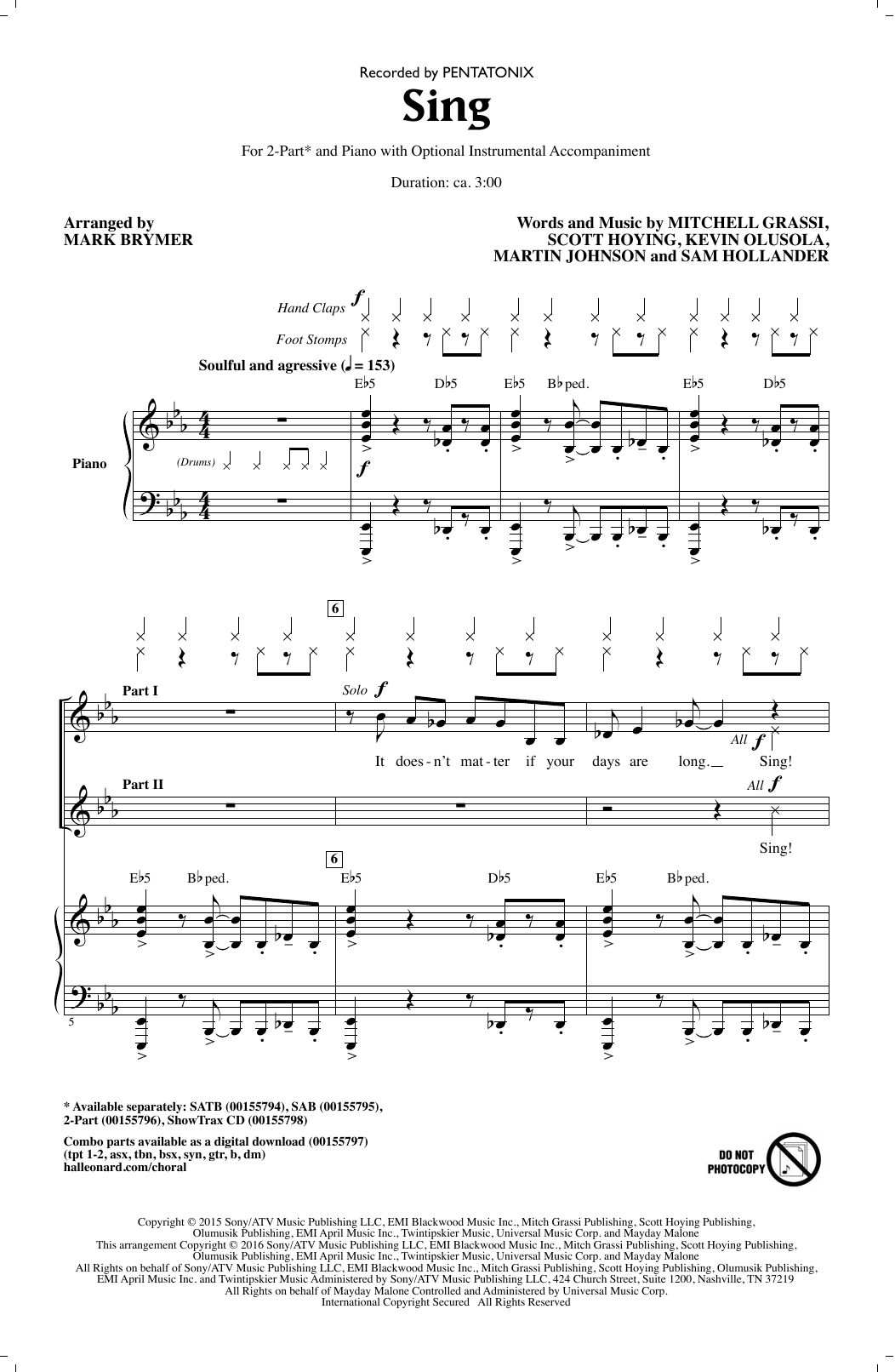 Pentatonix Sing (arr. Mark Brymer) sheet music notes and chords arranged for SAB Choir