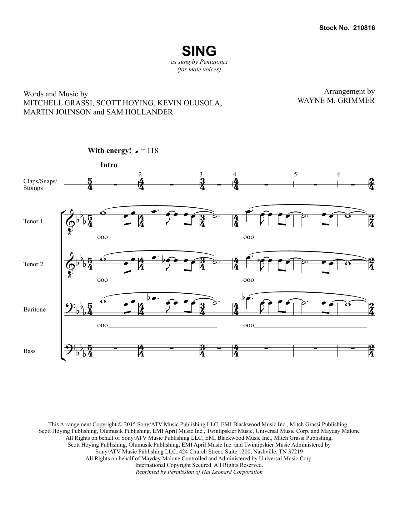 Pentatonix Sing (arr. Wayne Grimmer) sheet music notes and chords arranged for TTBB Choir