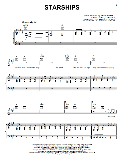 Pentatonix Starships sheet music notes and chords. Download Printable PDF.