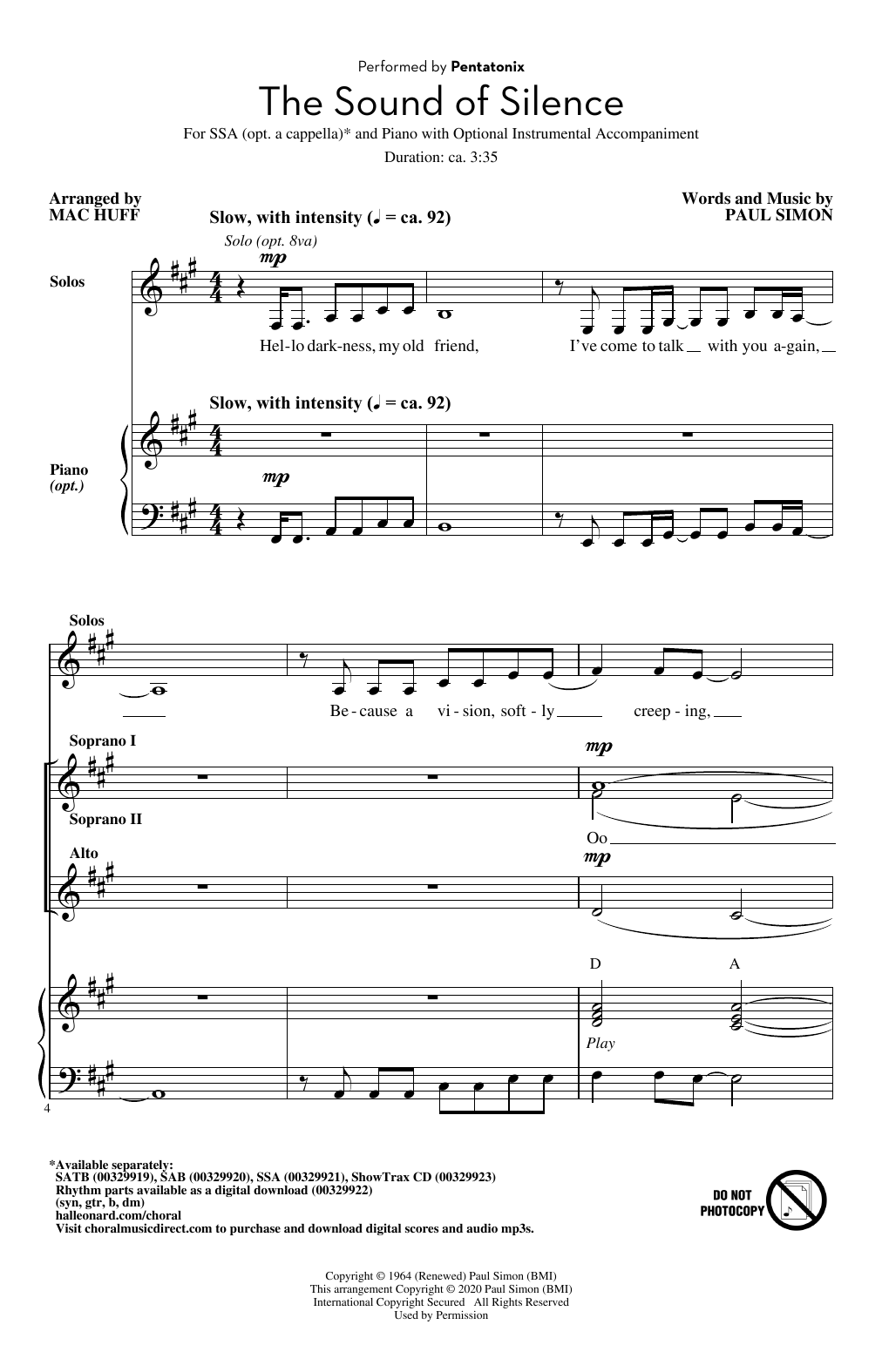 Pentatonix The Sound Of Silence (arr. Mac Huff) sheet music notes and chords. Download Printable PDF.