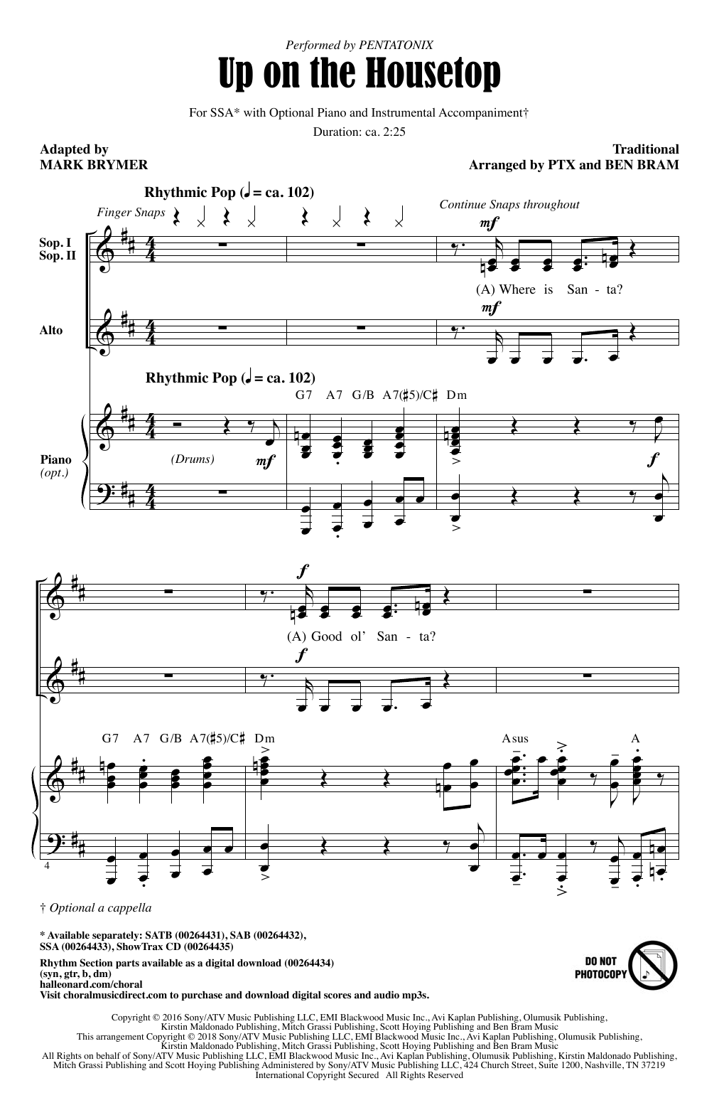 Pentatonix Up On The Housetop (Arr. Mark Brymer) sheet music notes and chords. Download Printable PDF.