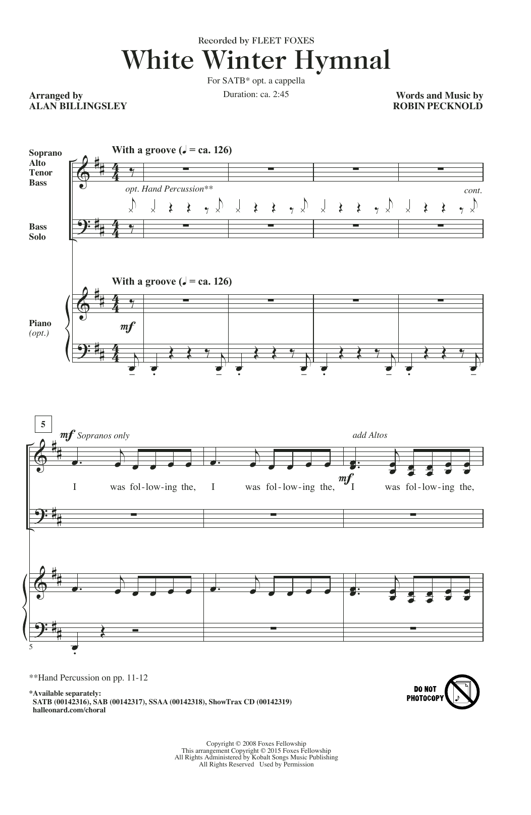 Pentatonix White Winter Hymnal (arr. Alan Billingsley) sheet music notes and chords. Download Printable PDF.