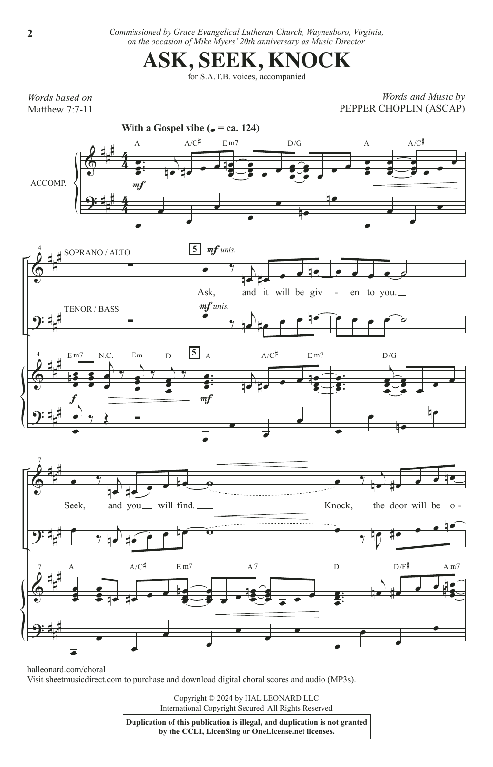 Pepper Choplin Ask, Seek, Knock sheet music notes and chords. Download Printable PDF.