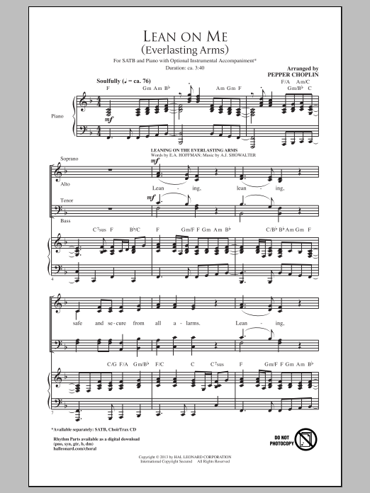 Pepper Choplin Lean On Me sheet music notes and chords. Download Printable PDF.