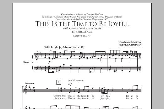 Pepper Choplin This Is The Time To Be Joyful sheet music notes and chords. Download Printable PDF.