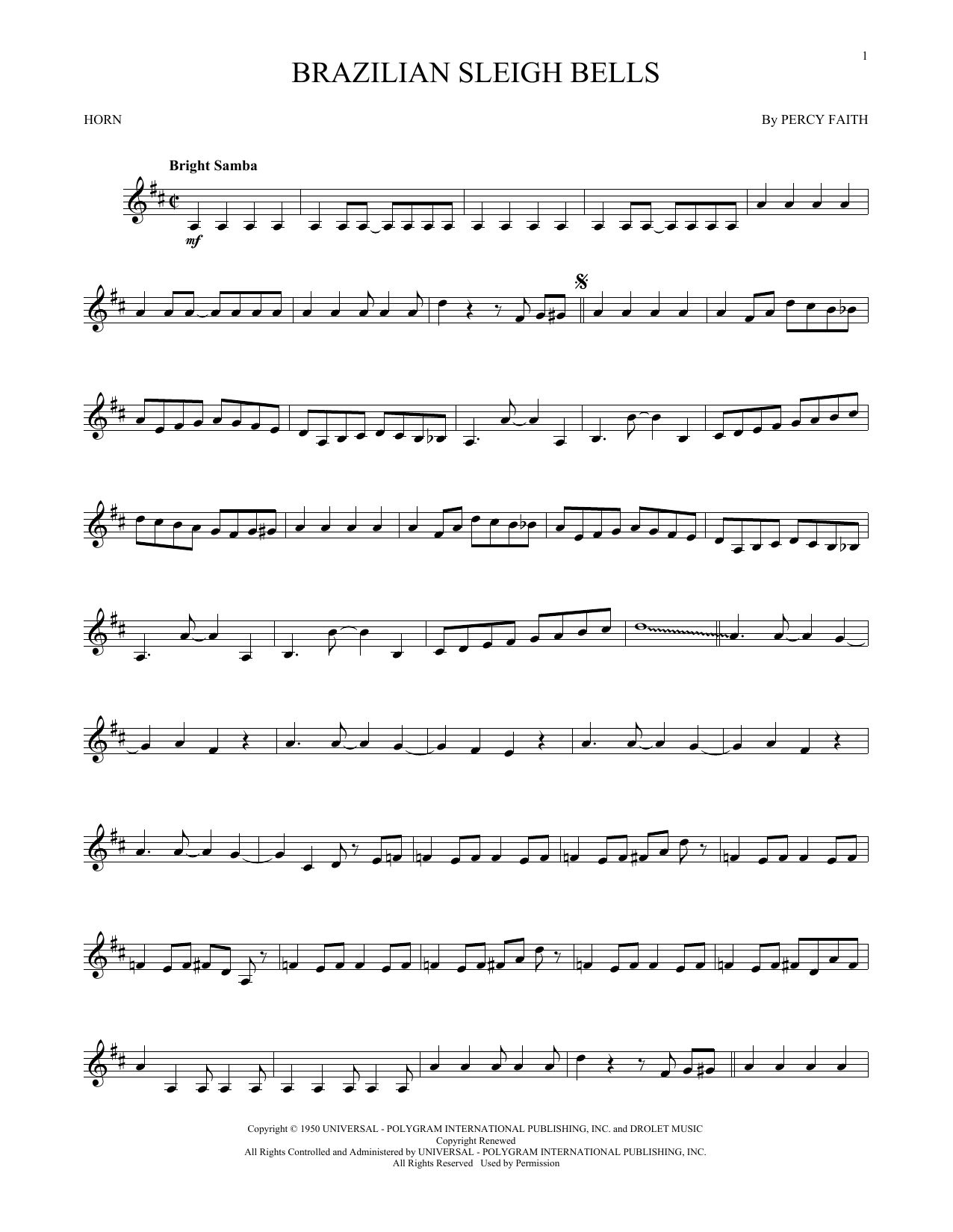 Percy Faith Brazilian Sleigh Bells sheet music notes and chords. Download Printable PDF.