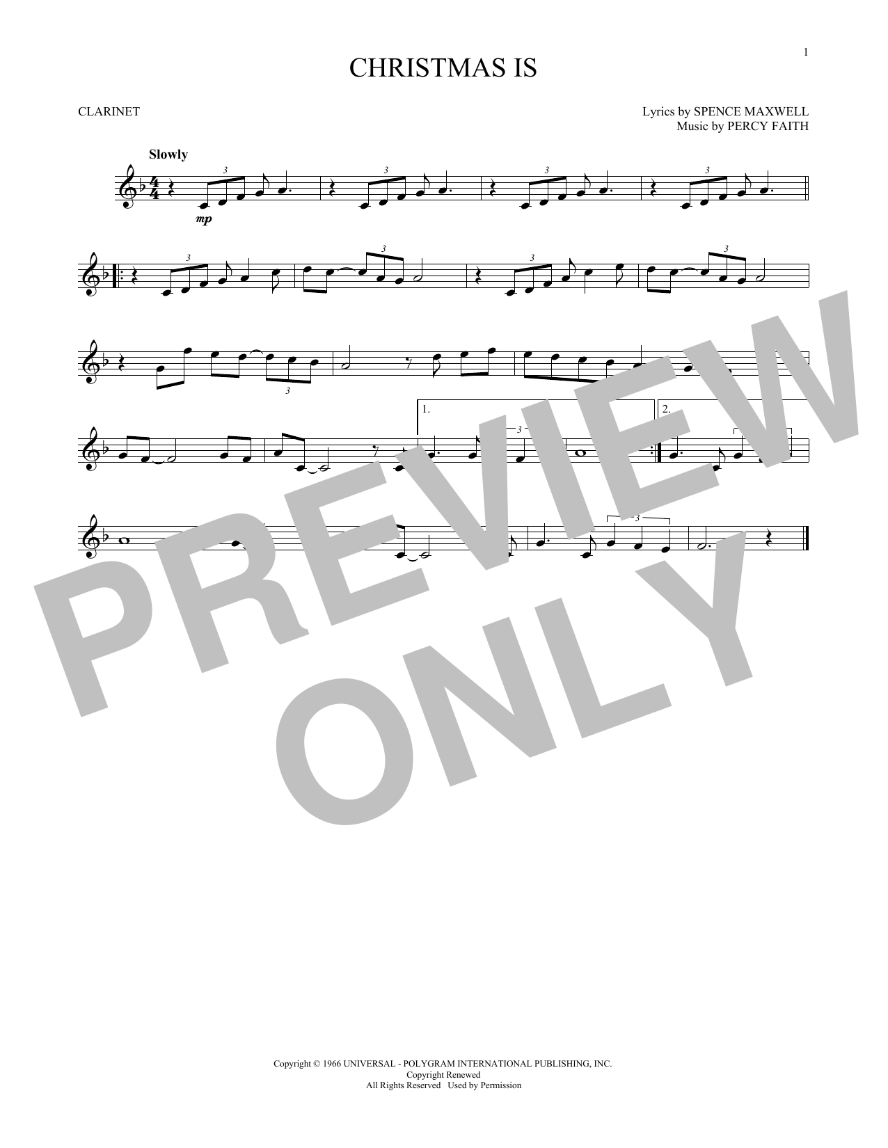 Percy Faith Christmas Is sheet music notes and chords. Download Printable PDF.