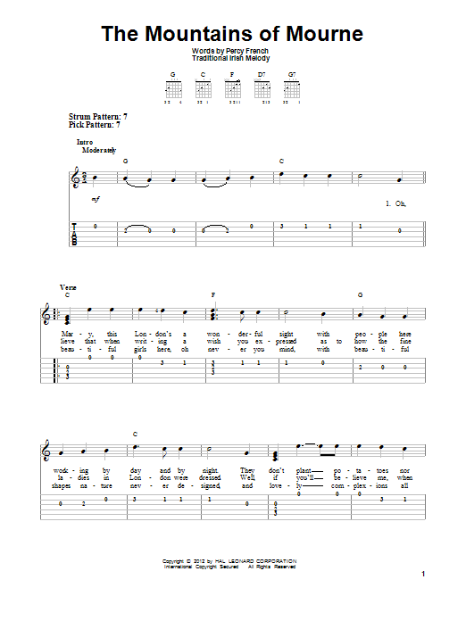 Percy French The Mountains Of Mourne sheet music notes and chords. Download Printable PDF.