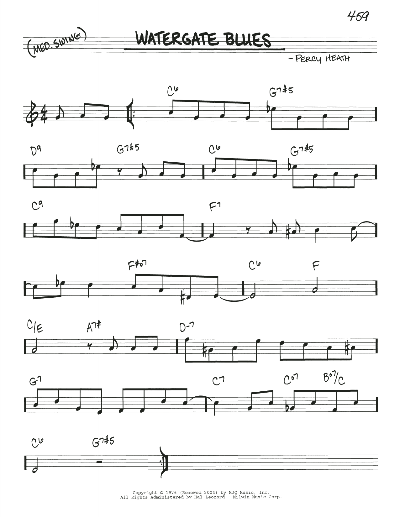 Learn to play Percy Heath The Watergate Blues sheet music for Real Book – Melody & Chords in minutes. Price: 5.9900$ Percy Heath The Watergate Blues sheet music notes and chords arranged for Real Book – Melody & Chords