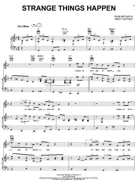 Learn to play Percy Mayfield Strange Things Happen sheet music for Piano, Vocal & Guitar Chords (Right-Hand Melody) in minutes. Price: 7.8900$ Percy Mayfield Strange Things Happen sheet music notes and chords arranged for Piano, Vocal & Guitar Chords (Right-Hand Melody)