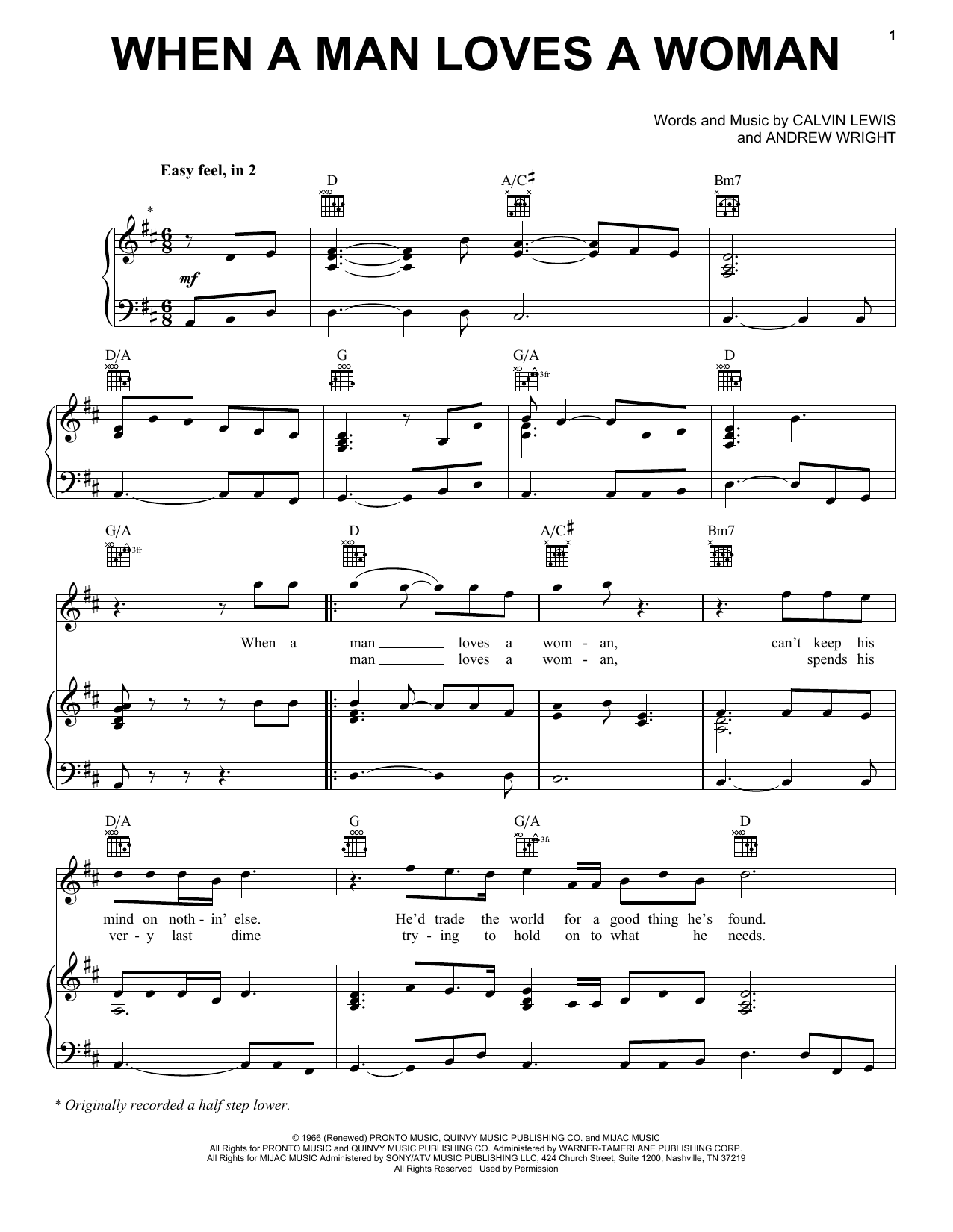 Percy Sledge When A Man Loves A Woman sheet music notes and chords. Download Printable PDF.