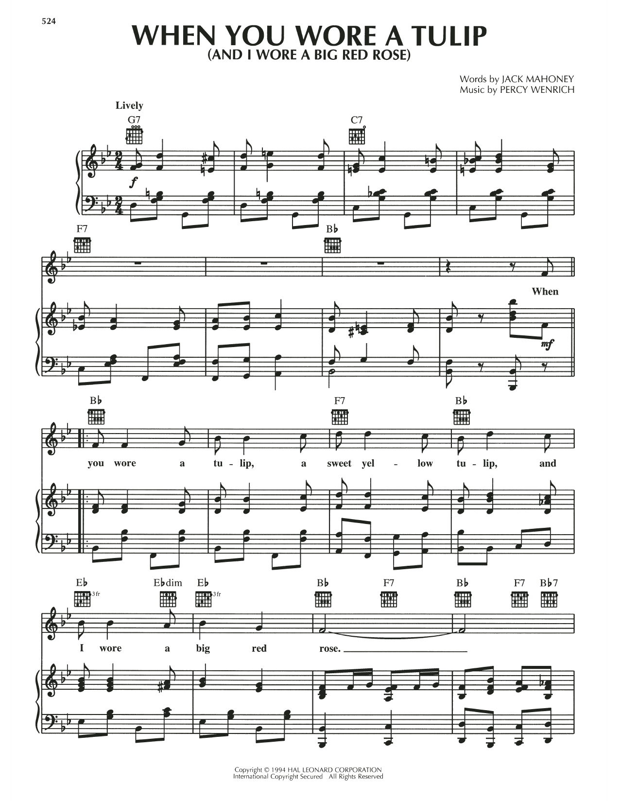 Learn to play Percy Wenrich When You Wore A Tulip (And I Wore A Big Red Rose) sheet music for Piano, Vocal & Guitar Chords (Right-Hand Melody) in minutes. Price: 7.8900$ Percy Wenrich When You Wore A Tulip (And I Wore A Big Red Rose) sheet music notes and chords arranged for Piano, Vocal & Guitar Chords (Right-Hand Melody)