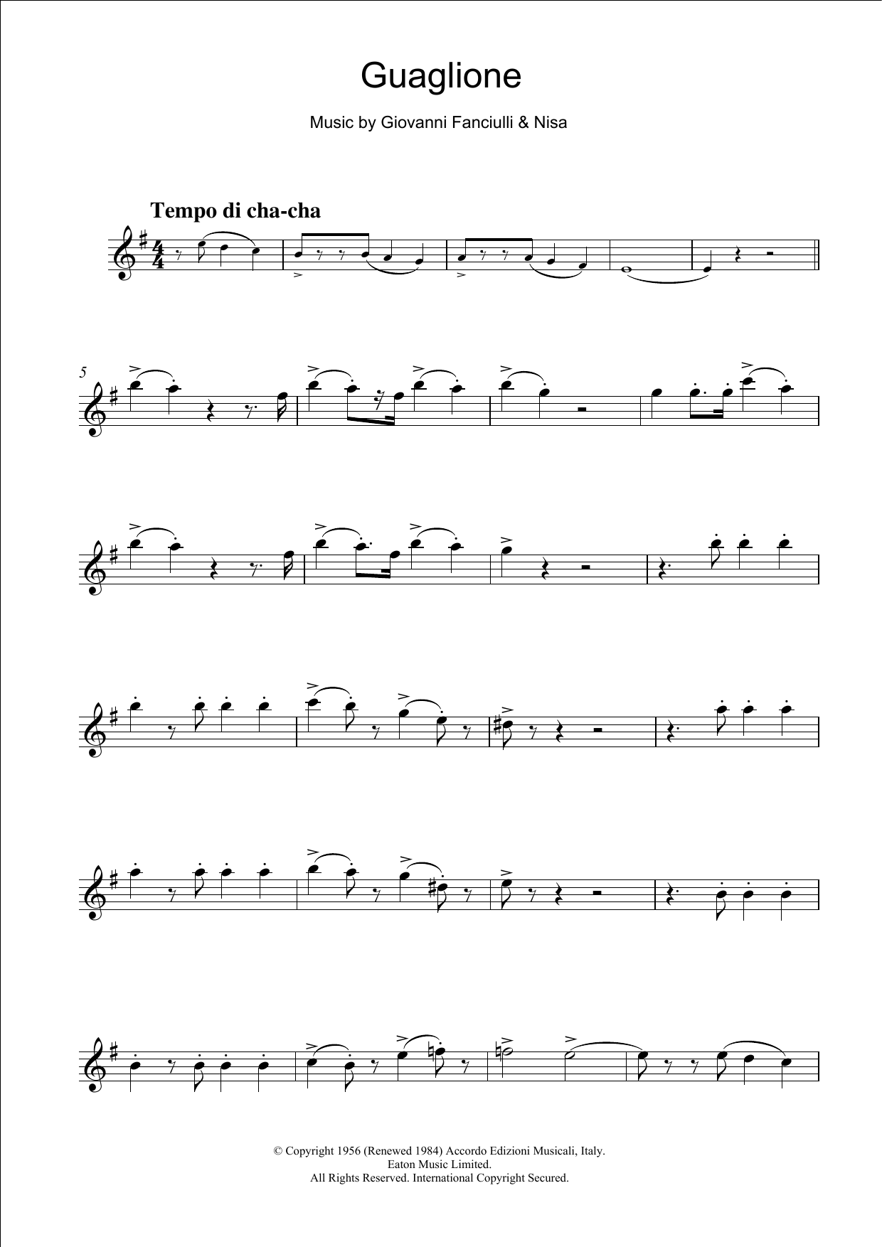 Perez Prado Guaglione sheet music notes and chords. Download Printable PDF.