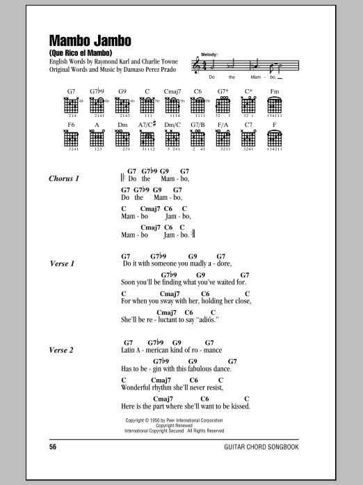 Perez Prado Mambo Jambo (Que Rico El Mambo) sheet music notes and chords. Download Printable PDF.