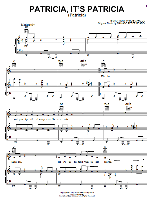 Perez Prado Patricia, It's Patricia (Patricia) sheet music notes and chords. Download Printable PDF.