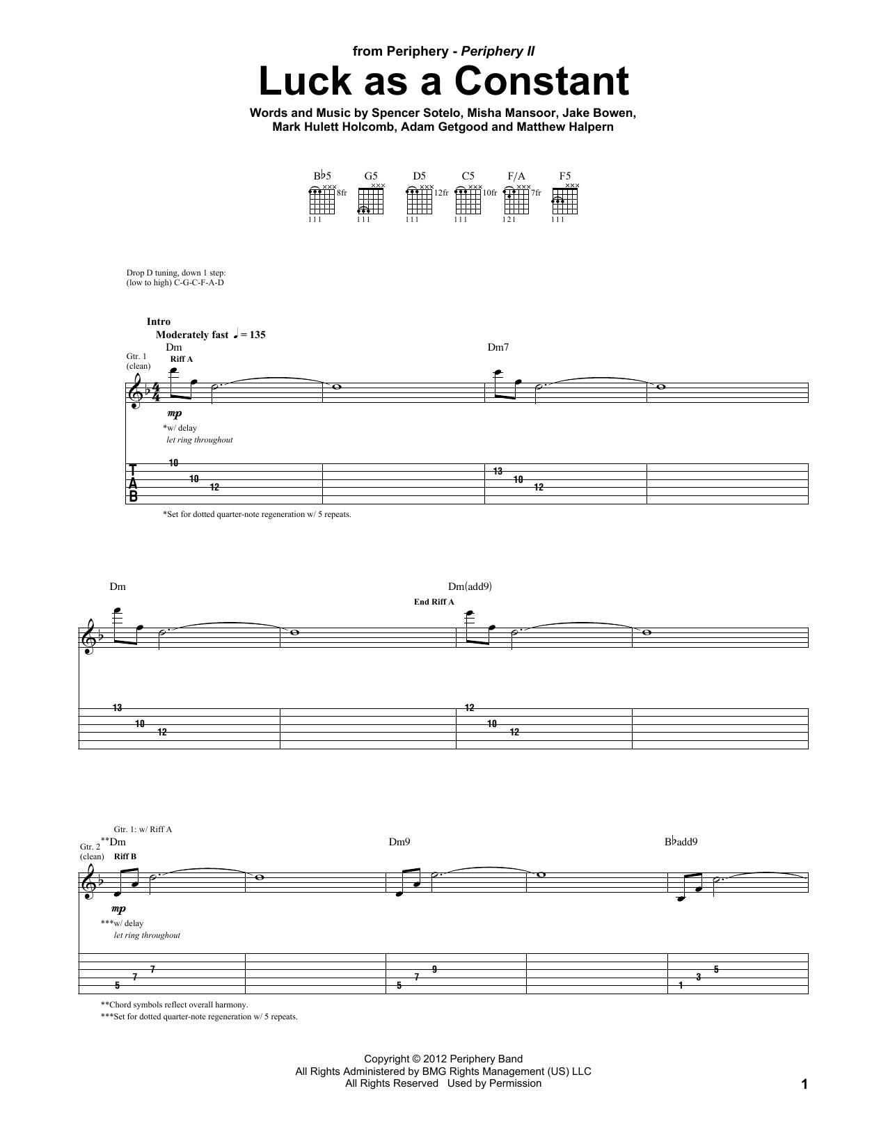 Learn to play Periphery Luck As A Constant sheet music for Guitar Tab in minutes. Price: 7.8900$ Periphery Luck As A Constant sheet music notes and chords arranged for Guitar Tab