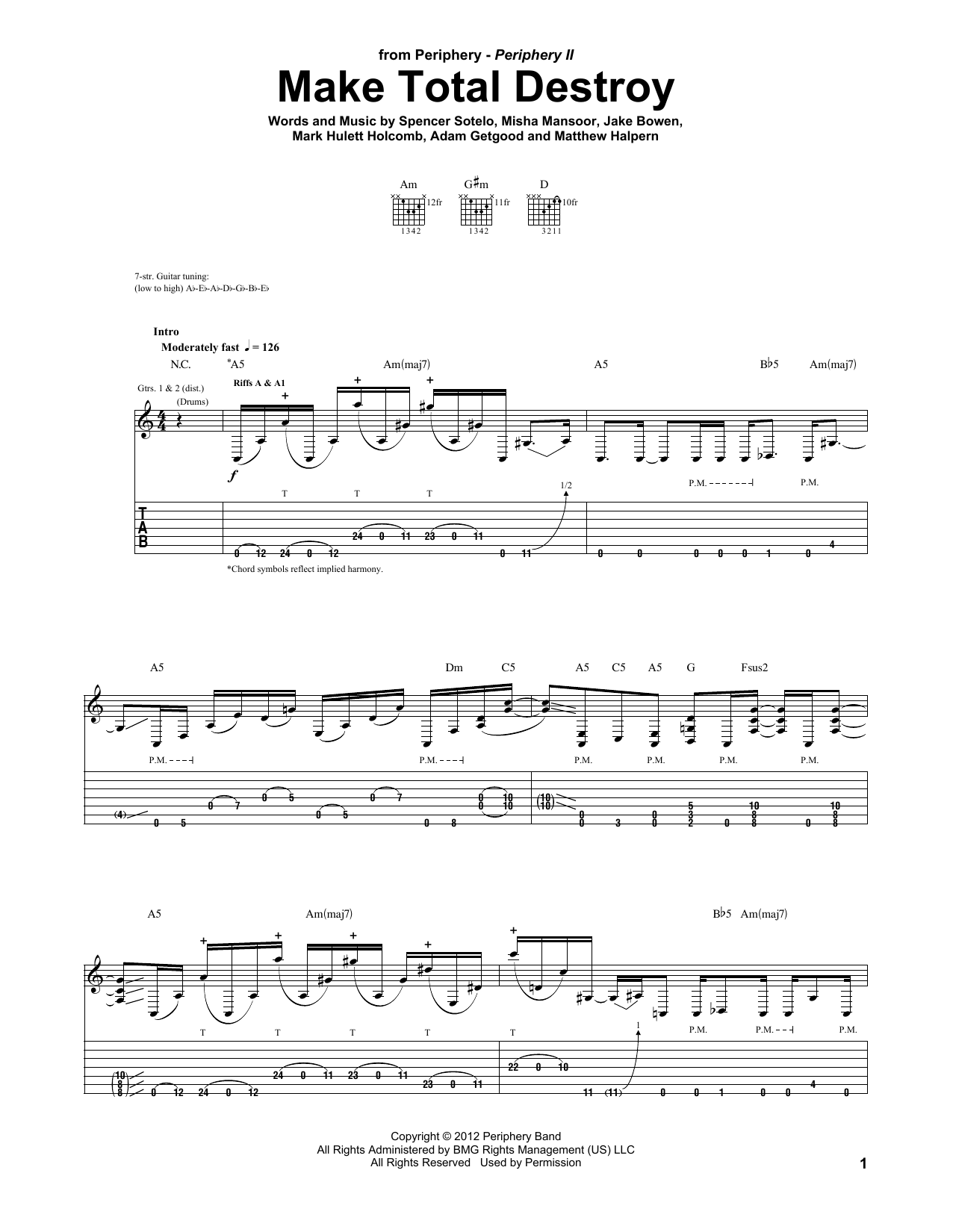 Learn to play Periphery Make Total Destroy sheet music for Guitar Tab in minutes. Price: 7.8900$ Periphery Make Total Destroy sheet music notes and chords arranged for Guitar Tab