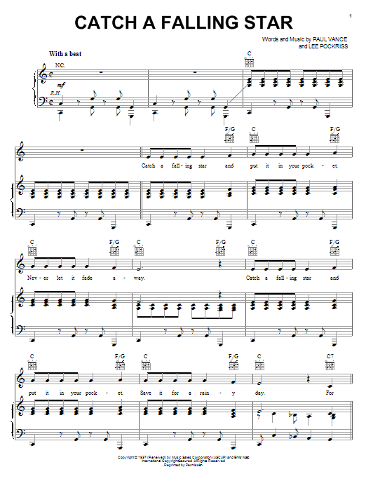 Perry Como Catch A Falling Star sheet music notes and chords. Download Printable PDF.