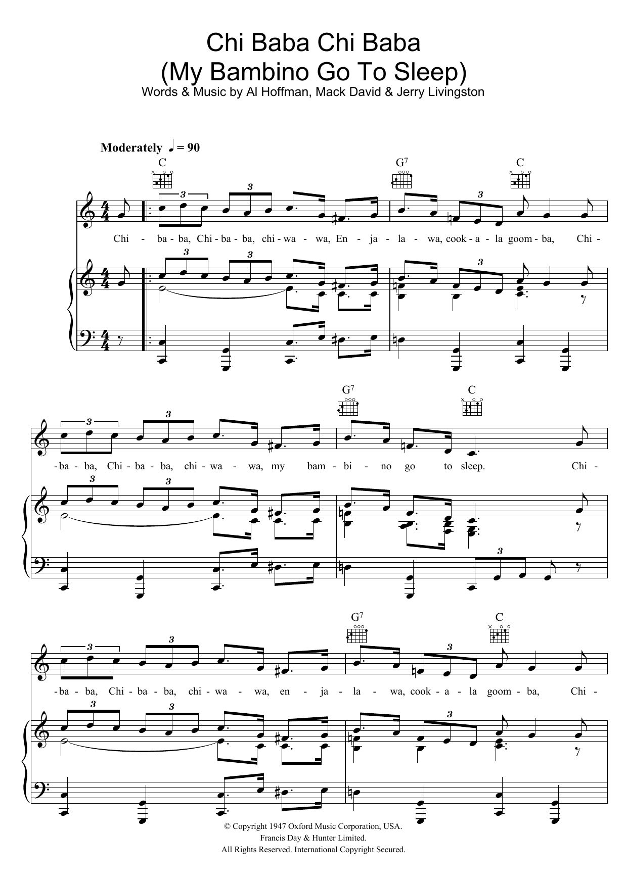 Learn to play Perry Como Chi Baba Chi Baba (My Bambino Go To Sleep) sheet music for Piano, Vocal & Guitar Chords in minutes. Price: 7.8900$ Perry Como Chi Baba Chi Baba (My Bambino Go To Sleep) sheet music notes and chords arranged for Piano, Vocal & Guitar Chords