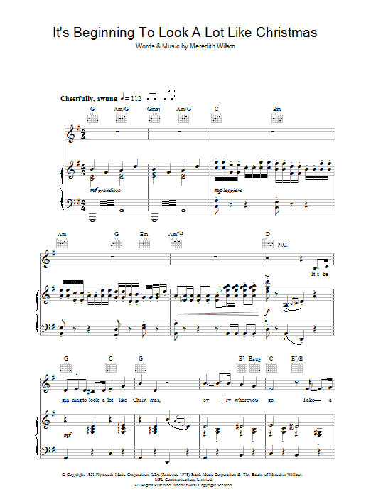 Perry Como It's Beginning To Look A Lot Like Christmas sheet music notes and chords arranged for Beginner Piano (Abridged)