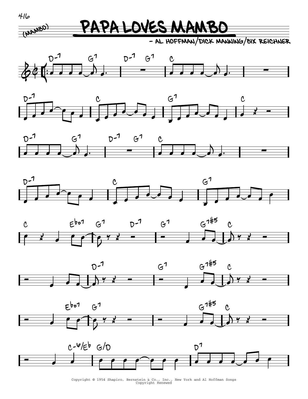 Perry Como Papa Loves Mambo sheet music notes and chords. Download Printable PDF.