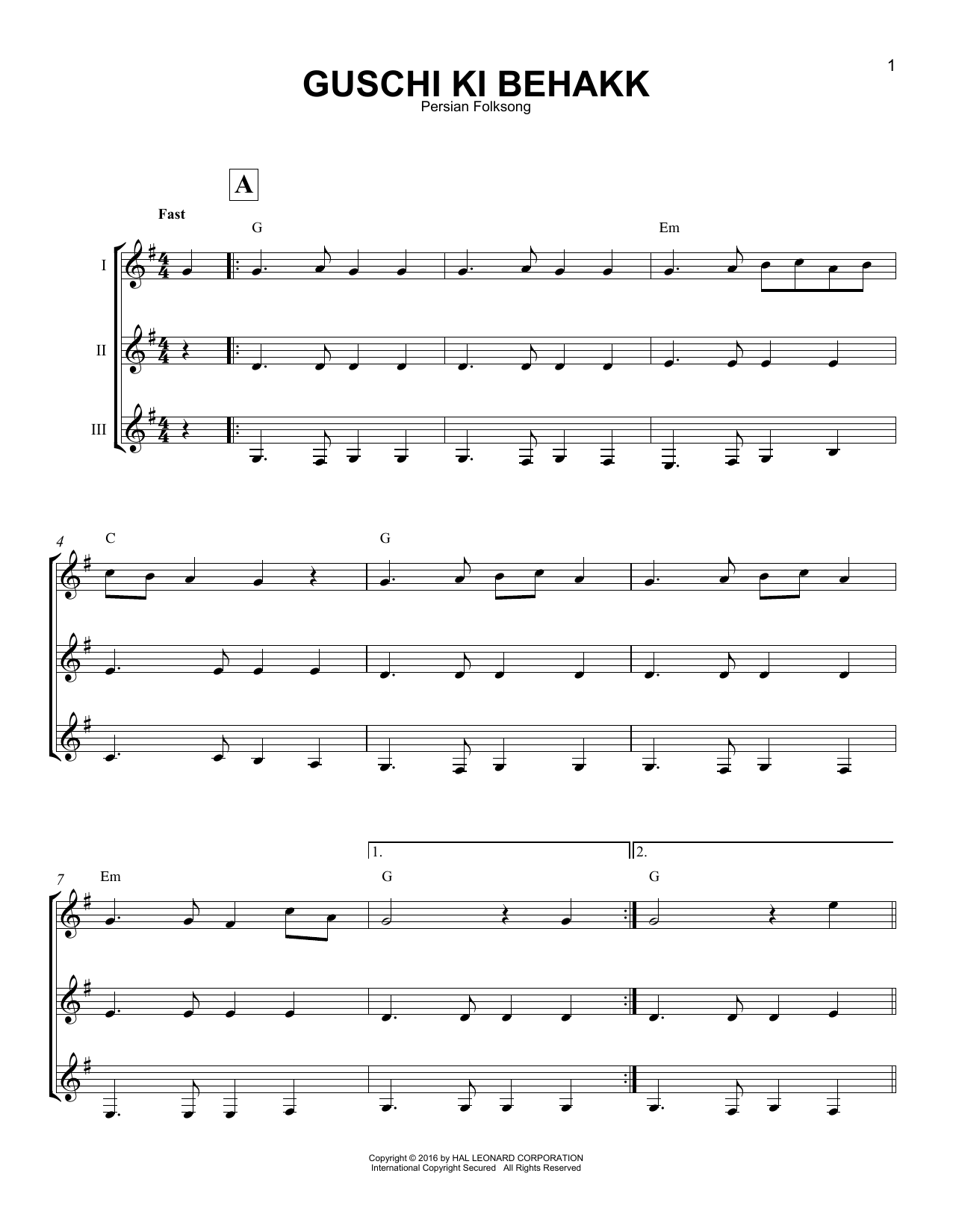 Persian Folksong Guschi Ki Behakk sheet music notes and chords. Download Printable PDF.