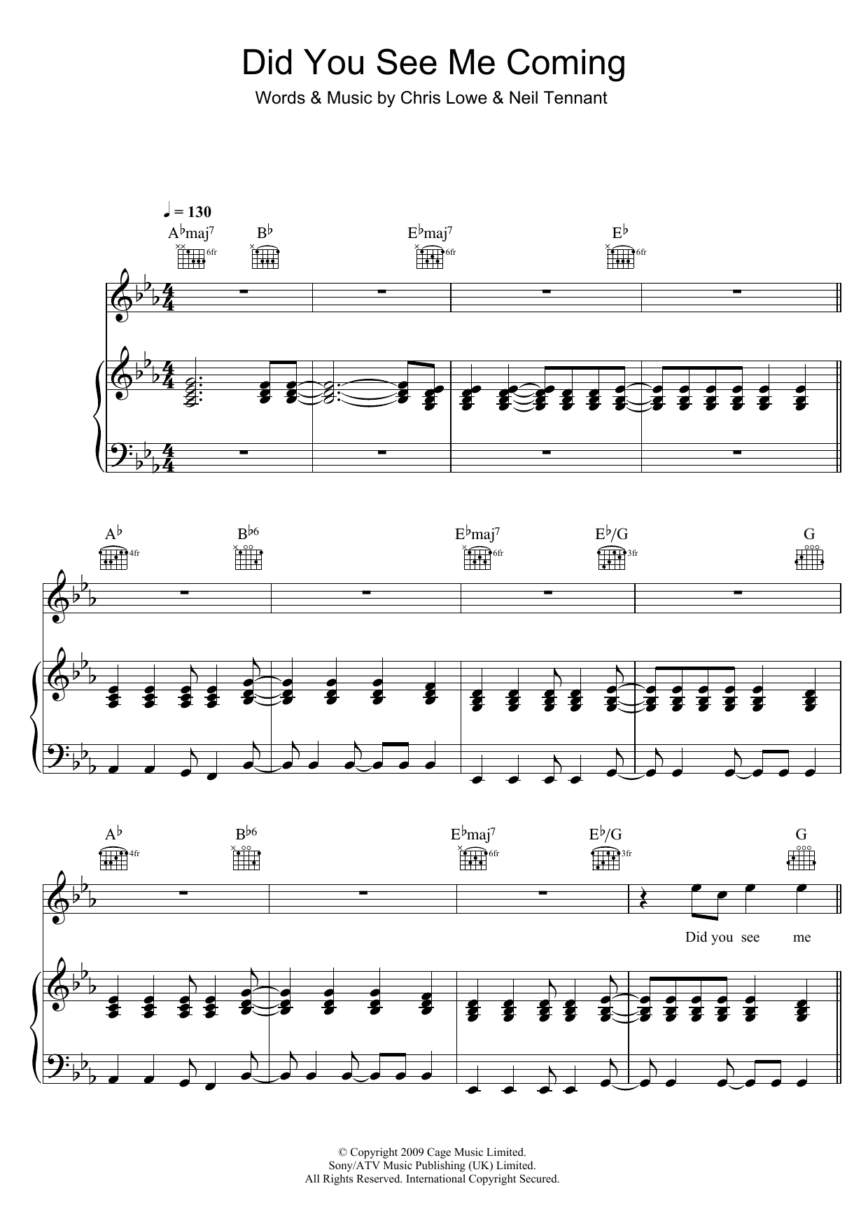 Pet Shop Boys Did You See Me Coming sheet music notes and chords arranged for Piano, Vocal & Guitar Chords