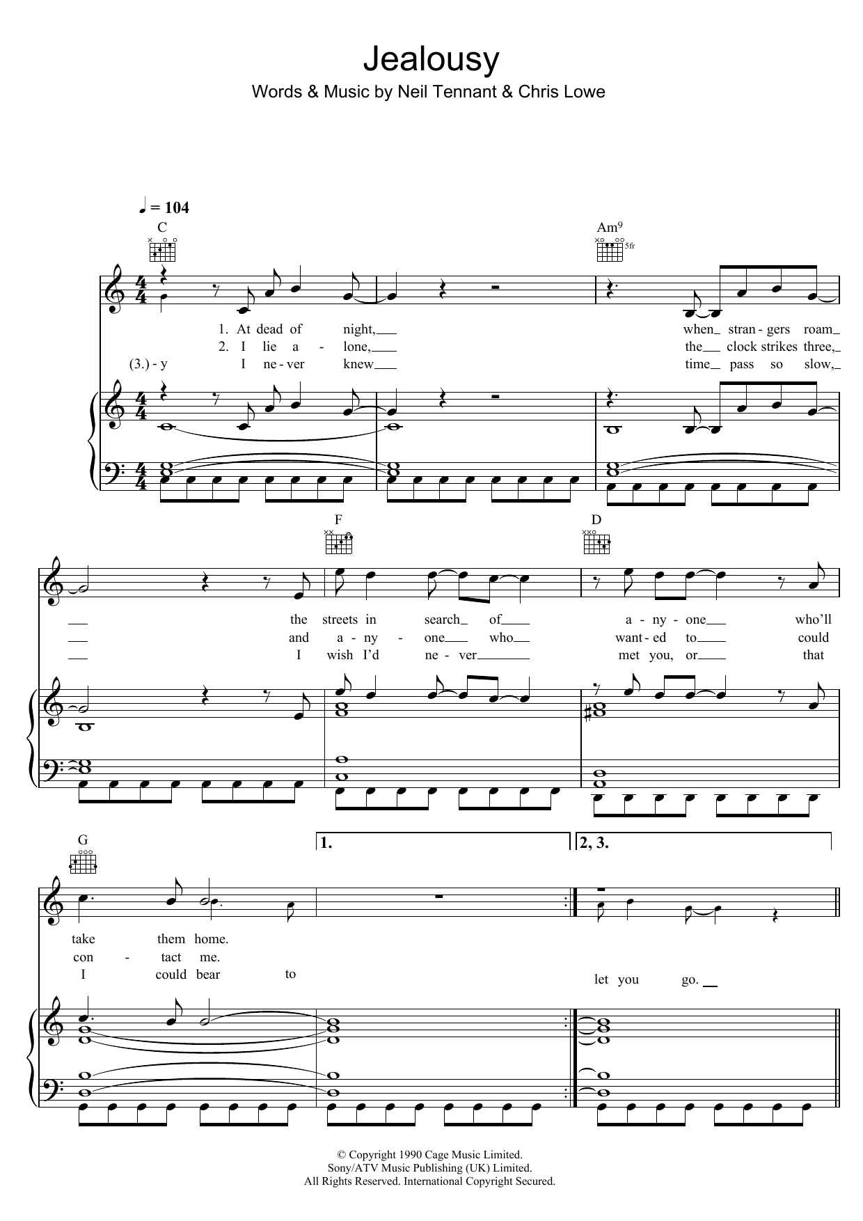 Learn to play Pet Shop Boys Jealousy sheet music for Piano, Vocal & Guitar Chords in minutes. Price: 7.8900$ Pet Shop Boys Jealousy sheet music notes and chords arranged for Piano, Vocal & Guitar Chords