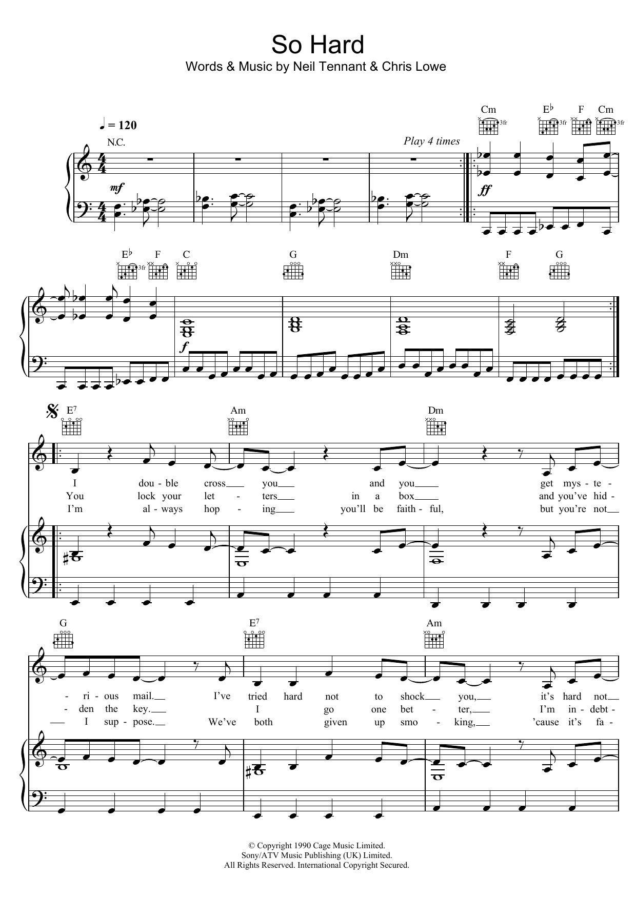 Learn to play Pet Shop Boys So Hard sheet music for Piano, Vocal & Guitar Chords in minutes. Price: 7.8900$ Pet Shop Boys So Hard sheet music notes and chords arranged for Piano, Vocal & Guitar Chords
