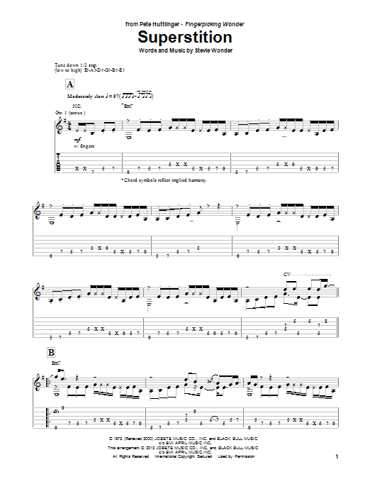 Pete Huttlinger Superstition sheet music notes and chords. Download Printable PDF.