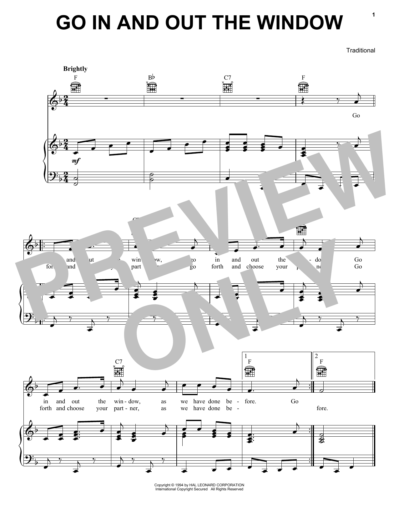 Learn to play Pete Seeger Go In And Out The Window sheet music for Piano, Vocal & Guitar Chords (Right-Hand Melody) in minutes. Price: 7.8900$ Pete Seeger Go In And Out The Window sheet music notes and chords arranged for Piano, Vocal & Guitar Chords (Right-Hand Melody)