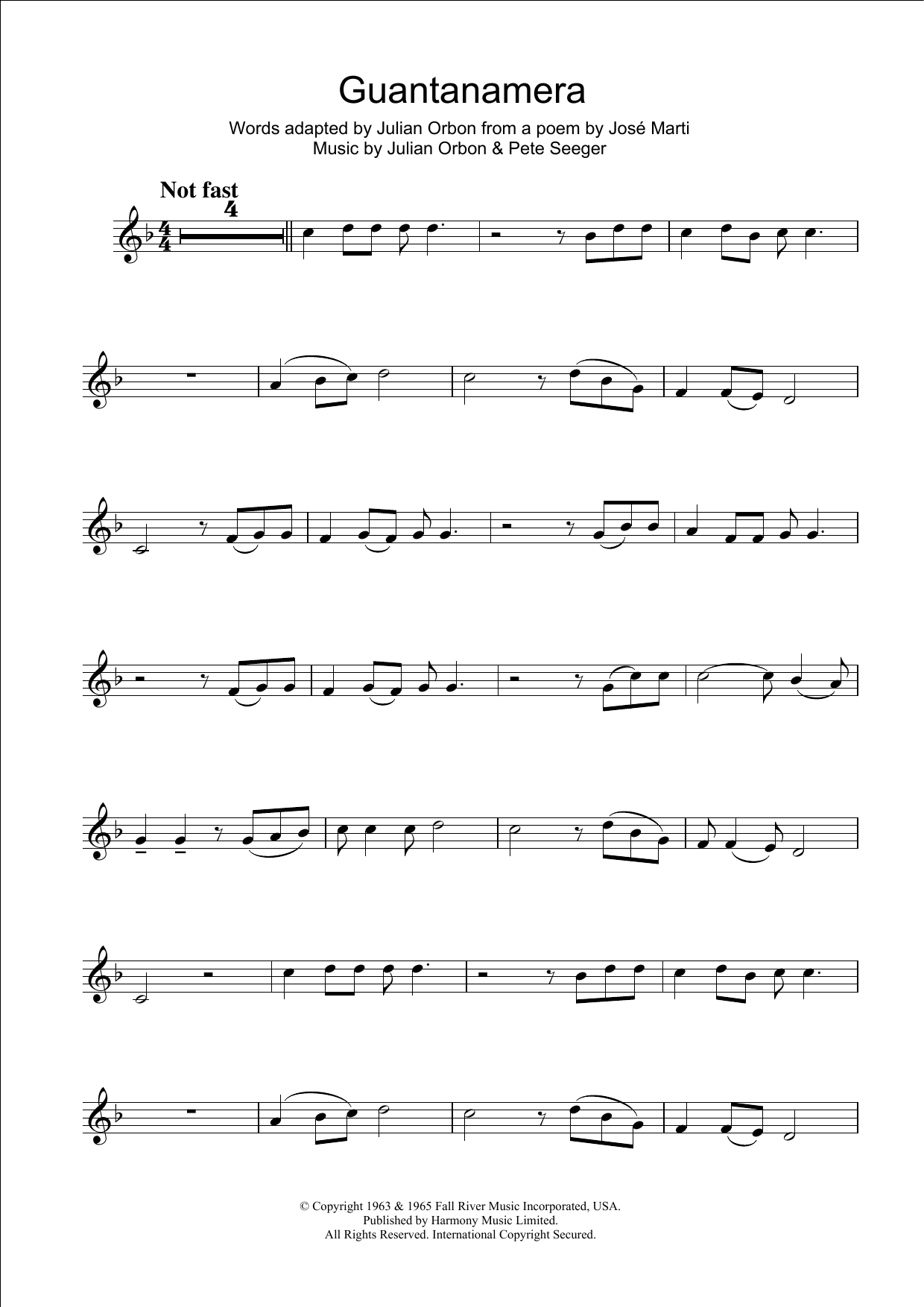 Pete Seeger Guantanamera sheet music notes and chords. Download Printable PDF.