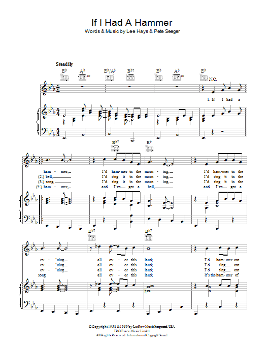 Pete Seeger If I Had A Hammer sheet music notes and chords. Download Printable PDF.