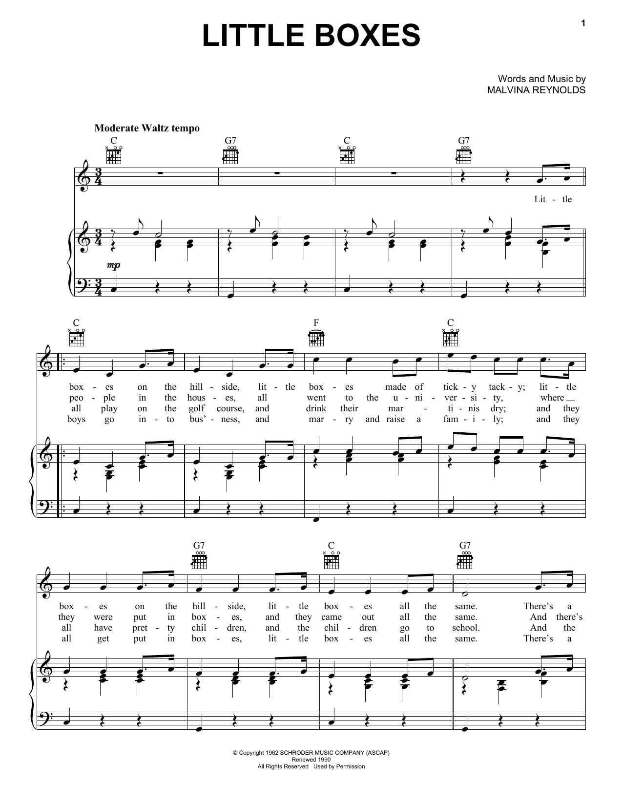 Pete Seeger Little Boxes sheet music notes and chords. Download Printable PDF.