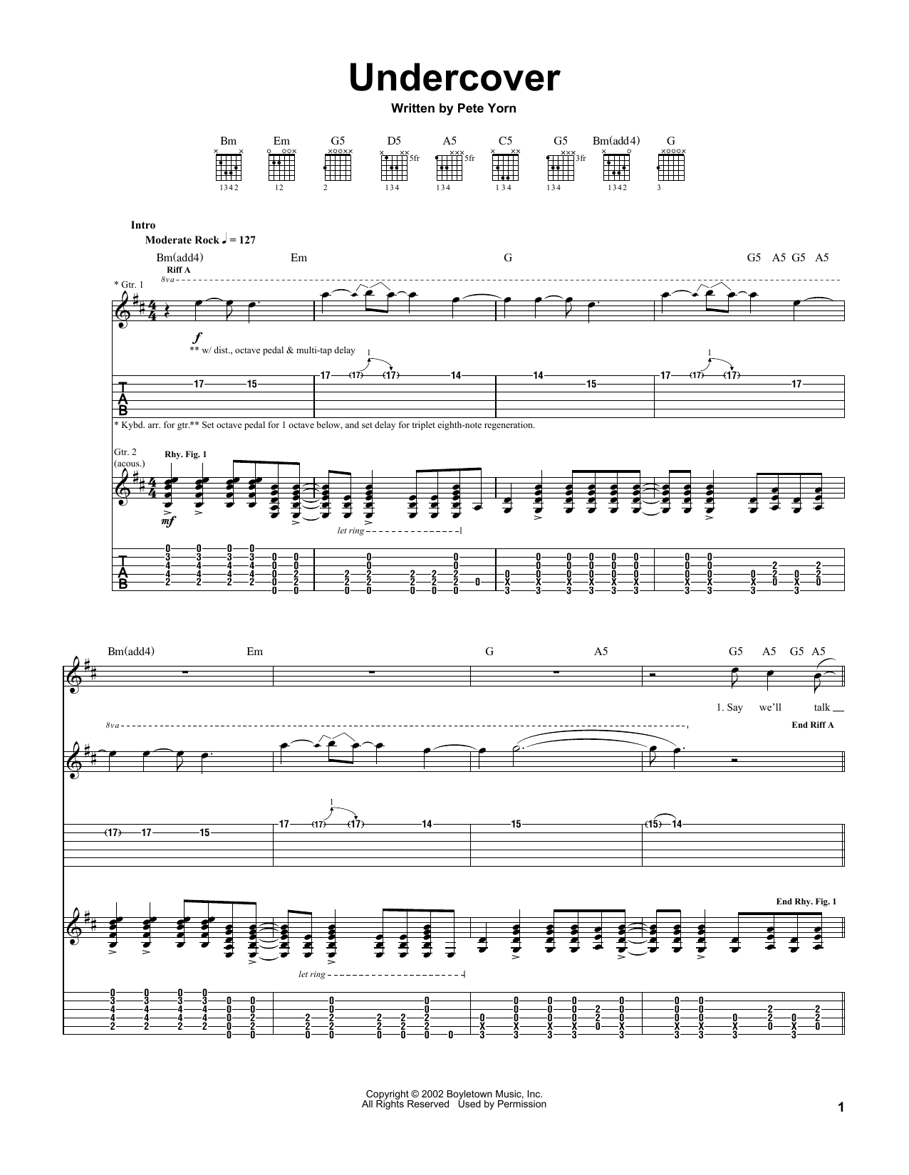 Learn to play Pete Yorn Undercover sheet music for Guitar Tab in minutes. Price: 7.8900$ Pete Yorn Undercover sheet music notes and chords arranged for Guitar Tab