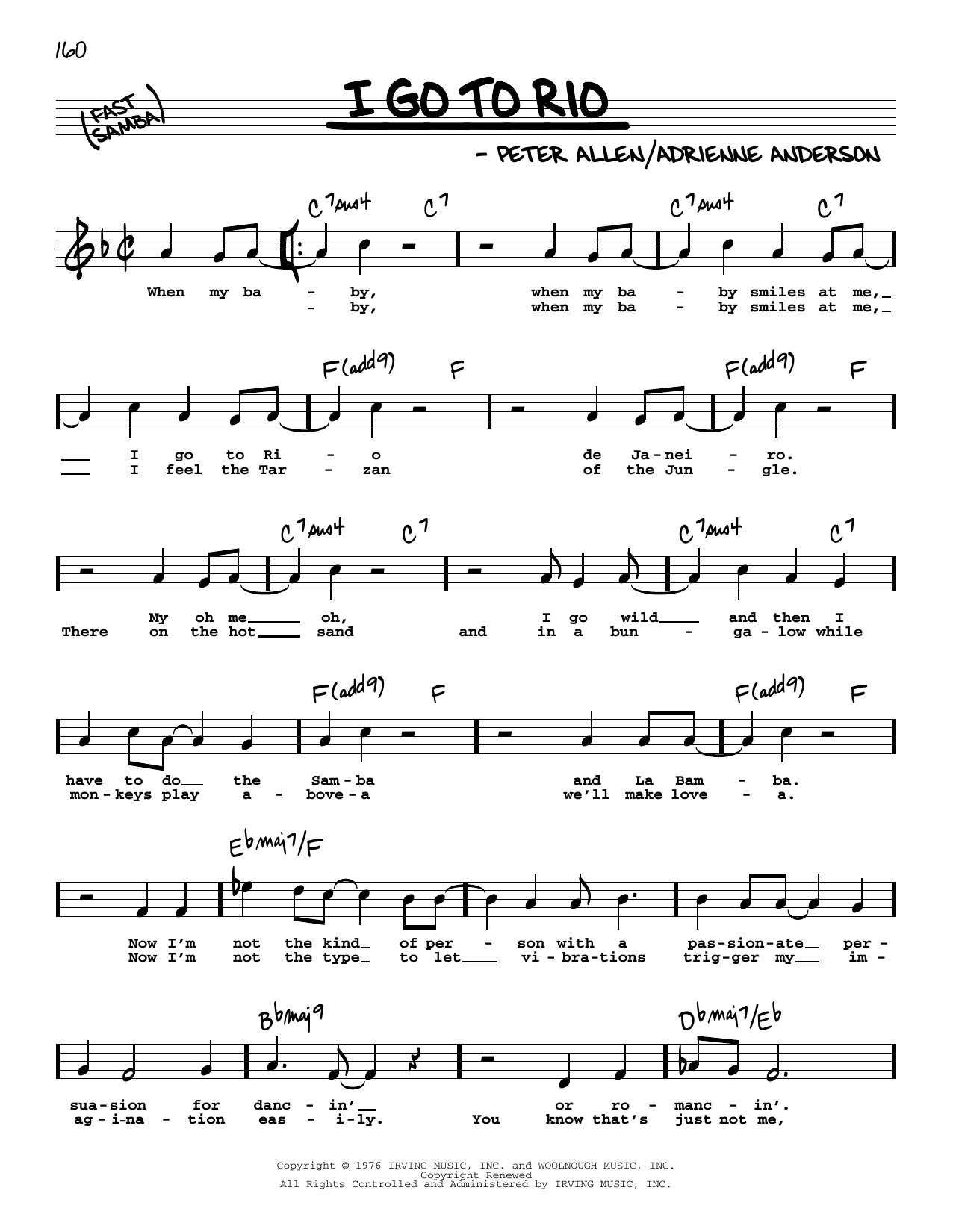 Learn to play Peter Allen I Go To Rio (High Voice) (from The Boy From Oz) sheet music for Real Book – Melody, Lyrics & Chords in minutes. Price: 5.9900$ Peter Allen I Go To Rio (High Voice) (from The Boy From Oz) sheet music notes and chords arranged for Real Book – Melody, Lyrics & Chords