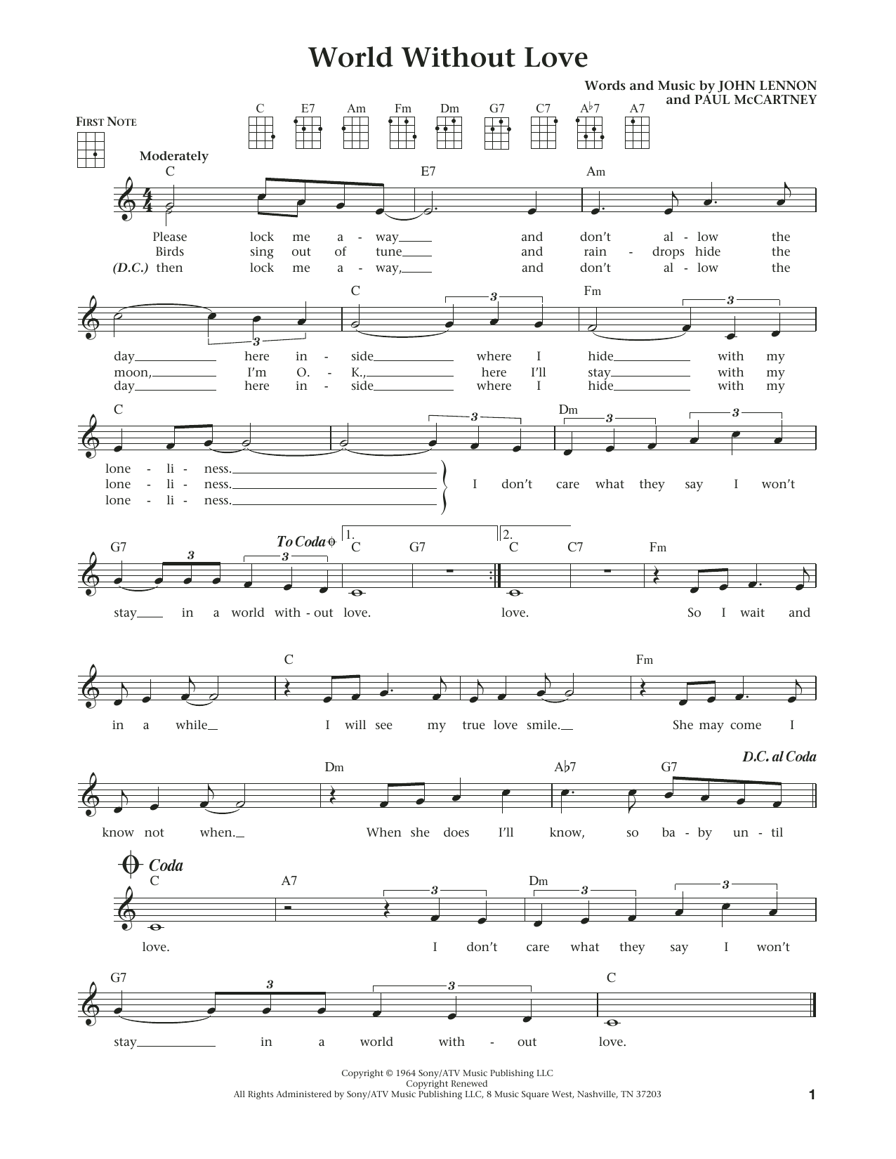 Learn to play John Lennon World Without Love (from The Daily Ukulele) (arr. Liz and Jim Beloff) sheet music for Ukulele in minutes. Price: 5.9900$ John Lennon World Without Love (from The Daily Ukulele) (arr. Liz and Jim Beloff) sheet music notes and chords arranged for Ukulele