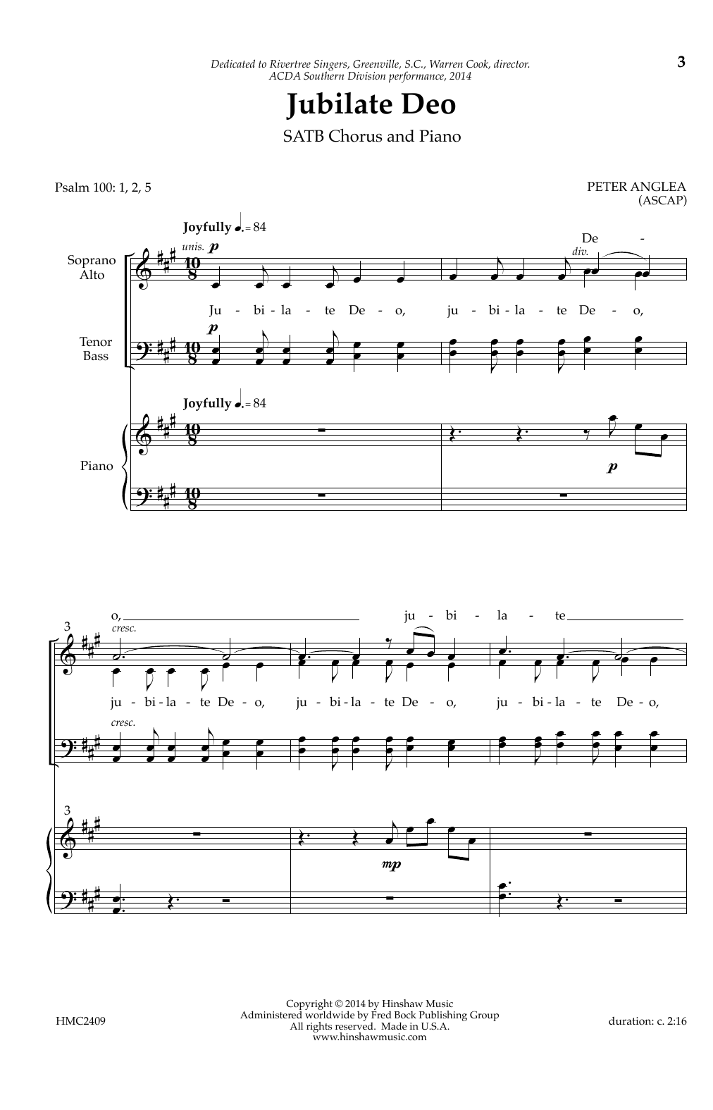 Peter Anglea Jubilate Deo sheet music notes and chords. Download Printable PDF.