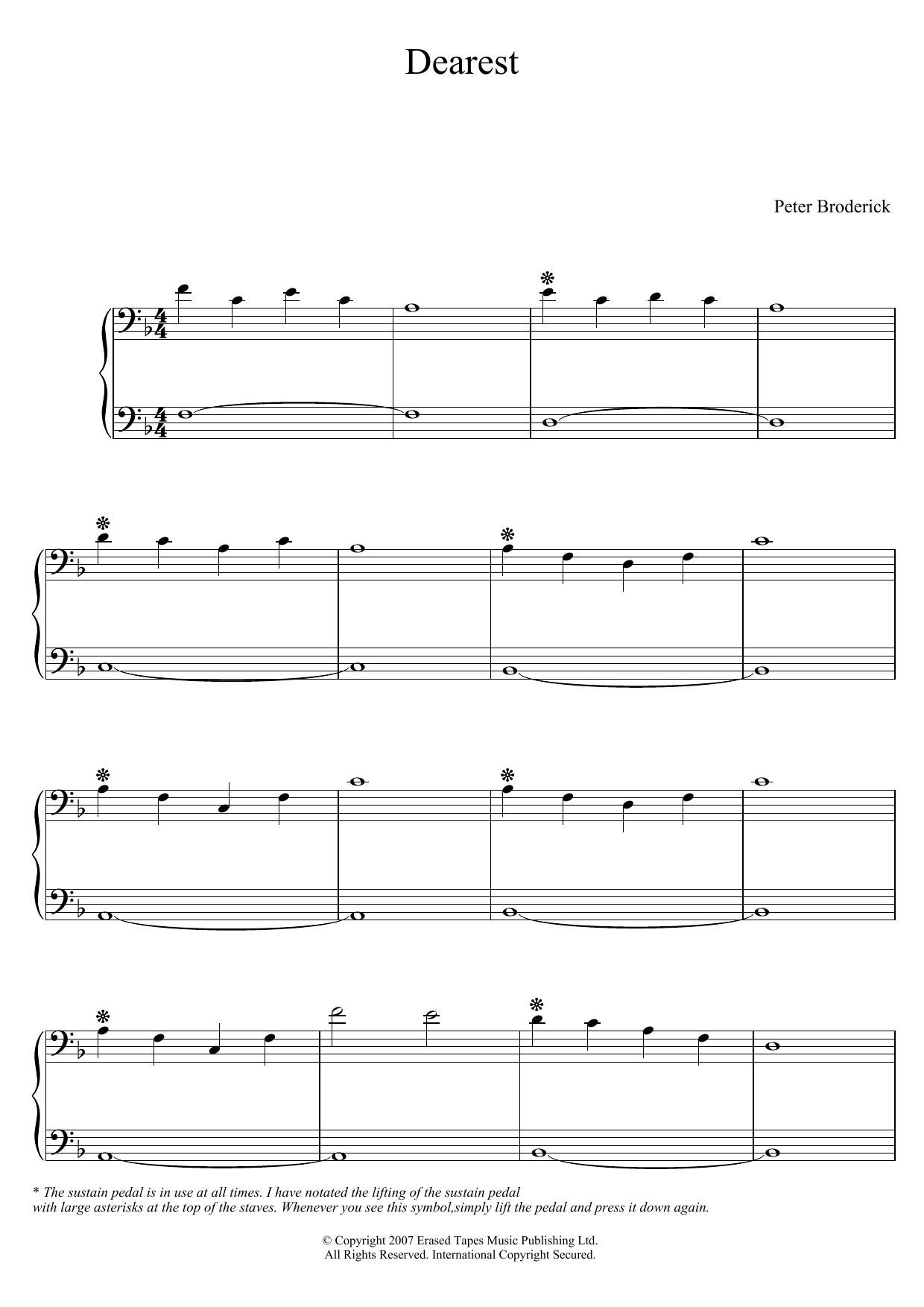 Learn to play Peter Broderick Dearest sheet music for Piano Solo in minutes. Price: 7.8900$ Peter Broderick Dearest sheet music notes and chords arranged for Piano Solo