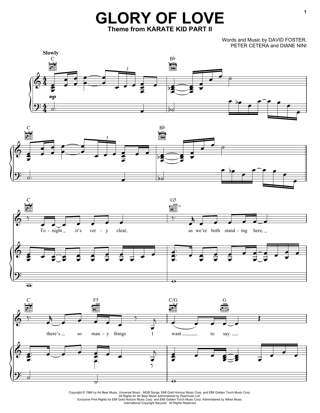 Peter Cetera Glory Of Love sheet music notes and chords. Download Printable PDF.