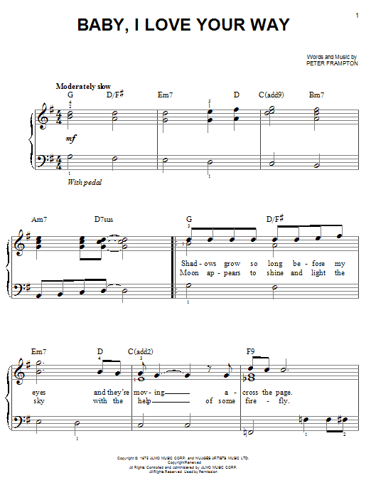 Peter Frampton Baby, I Love Your Way sheet music notes and chords. Download Printable PDF.