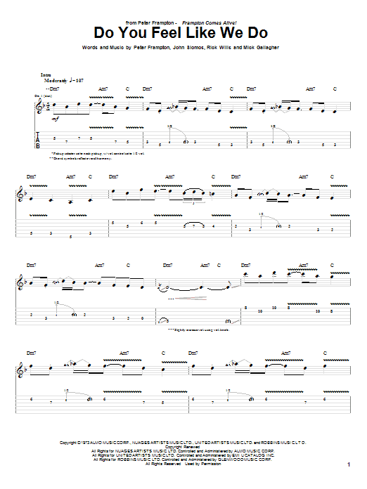 Peter Frampton Do You Feel Like We Do sheet music notes and chords. Download Printable PDF.