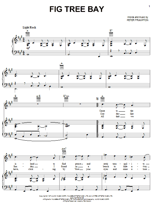 Peter Frampton Fig Tree Bay sheet music notes and chords arranged for Piano, Vocal & Guitar Chords (Right-Hand Melody)