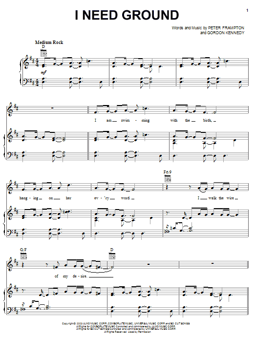 Peter Frampton I Need Ground sheet music notes and chords arranged for Piano, Vocal & Guitar Chords (Right-Hand Melody)