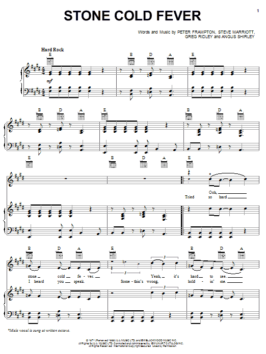 Learn to play Peter Frampton Stone Cold Fever sheet music for Piano, Vocal & Guitar Chords (Right-Hand Melody) in minutes. Price: 7.8900$ Peter Frampton Stone Cold Fever sheet music notes and chords arranged for Piano, Vocal & Guitar Chords (Right-Hand Melody)