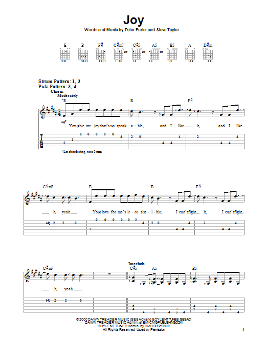 Peter Furler Joy sheet music notes and chords. Download Printable PDF.