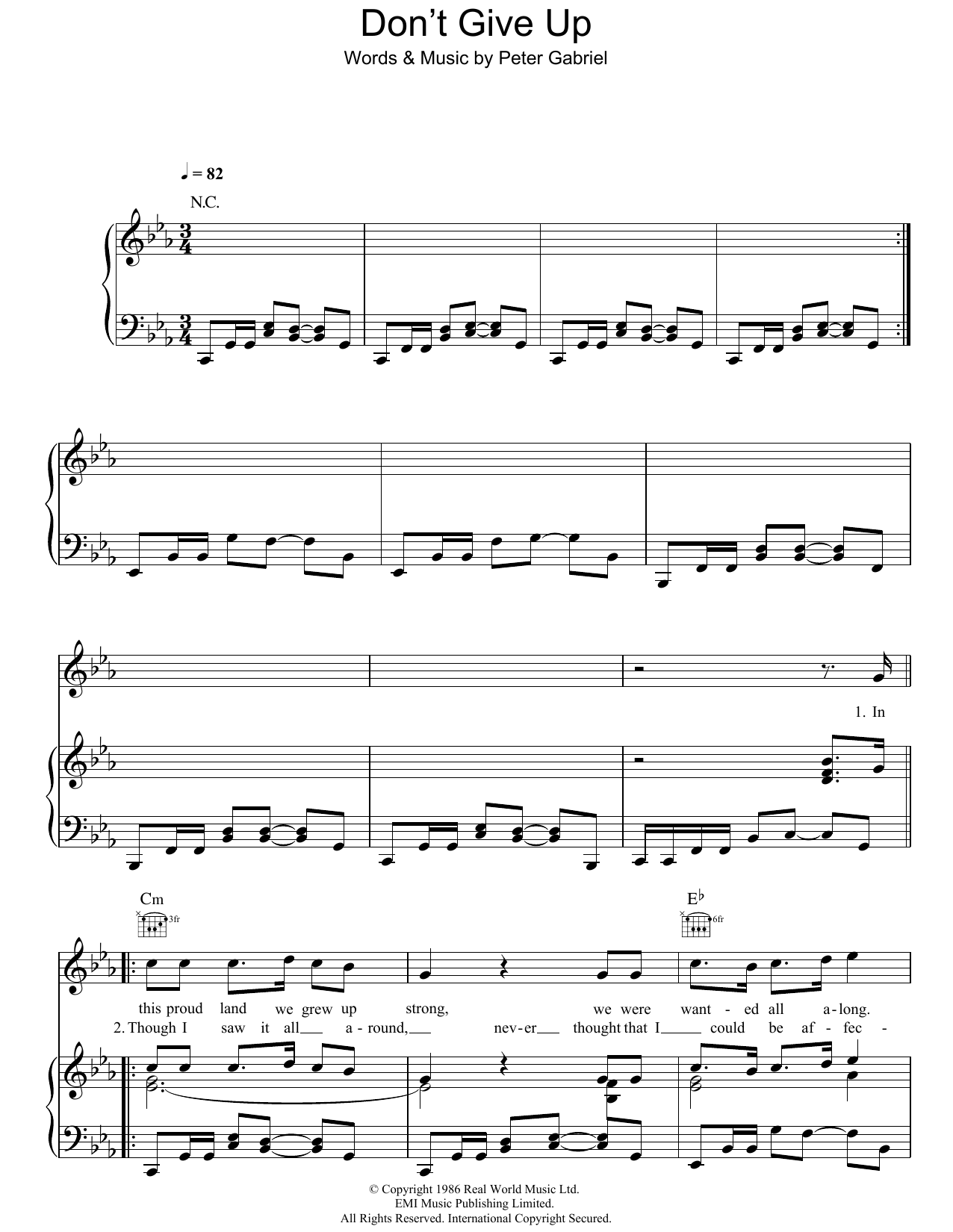 Kate Bush Don't Give Up sheet music notes and chords. Download Printable PDF.