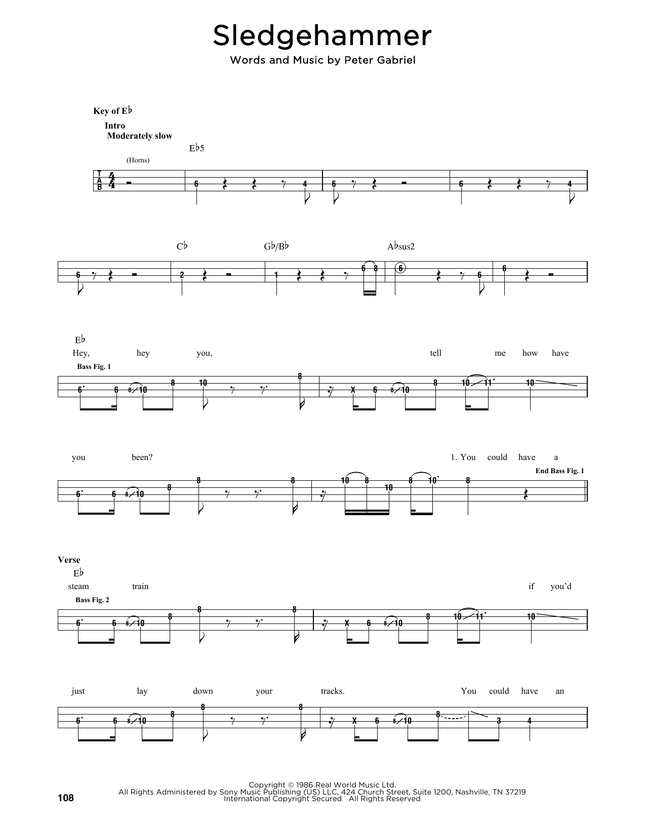 Peter Gabriel Sledgehammer sheet music notes and chords. Download Printable PDF.