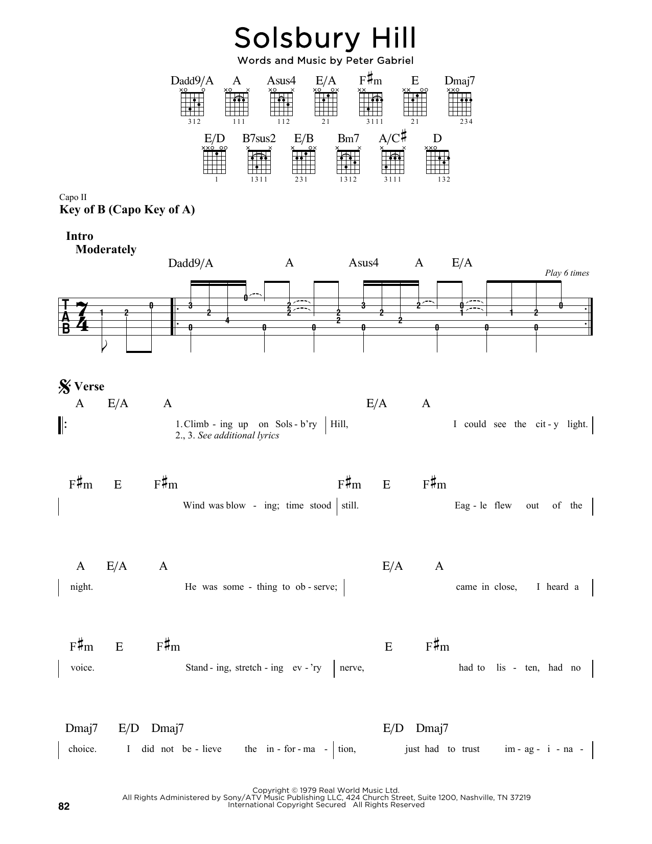 Peter Gabriel Solsbury Hill sheet music notes and chords. Download Printable PDF.