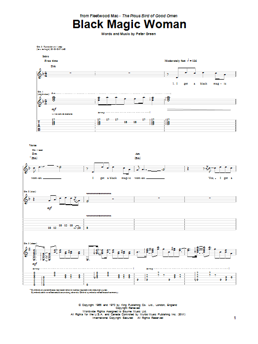 Learn to play Peter Green Black Magic Woman sheet music for Guitar Tab in minutes. Price: 7.8900$ Peter Green Black Magic Woman sheet music notes and chords arranged for Guitar Tab